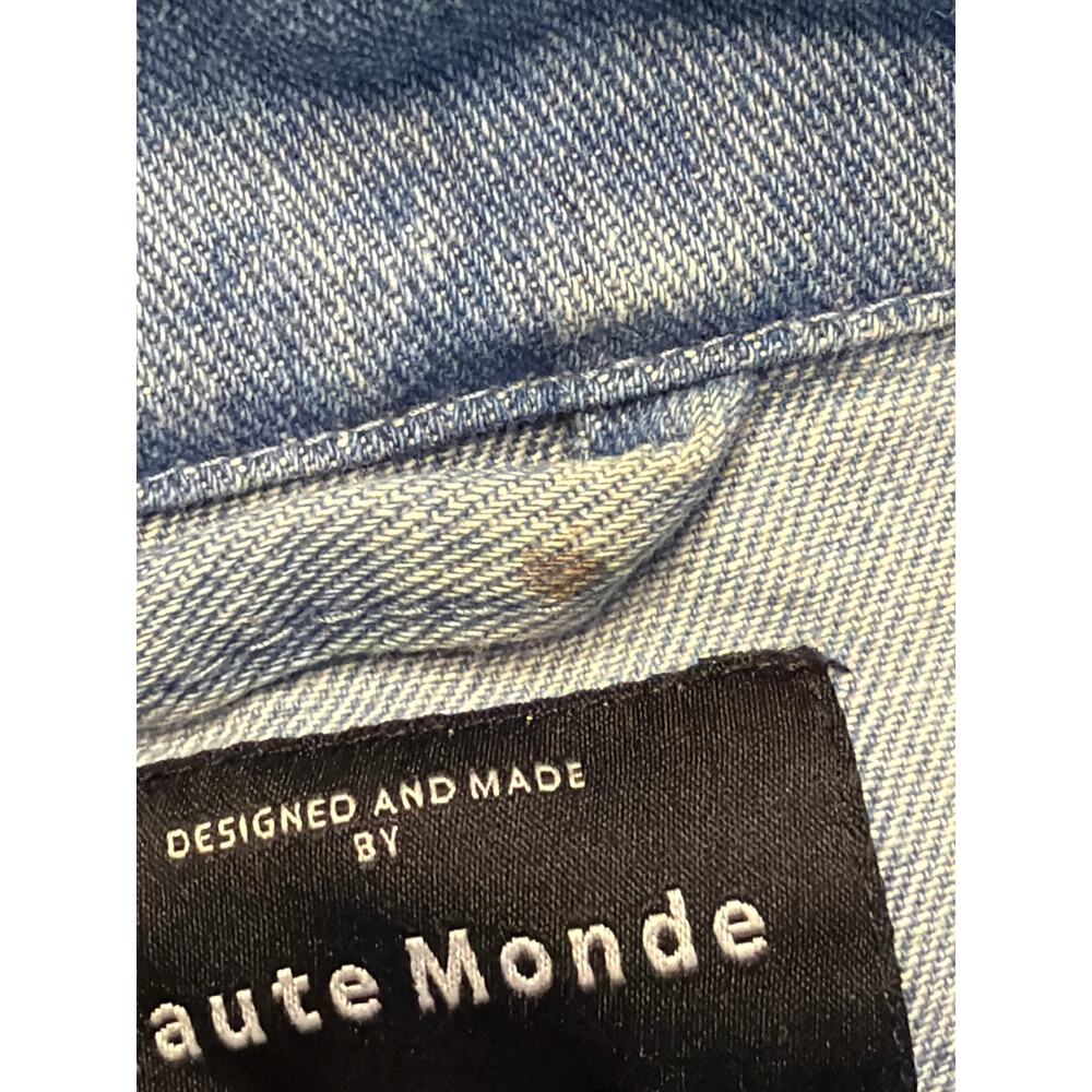 Haute Monde Jacket Womens Small Blue Denim Zip Front Cropped Elastic Hem O-Ring - Picture 9 of 10